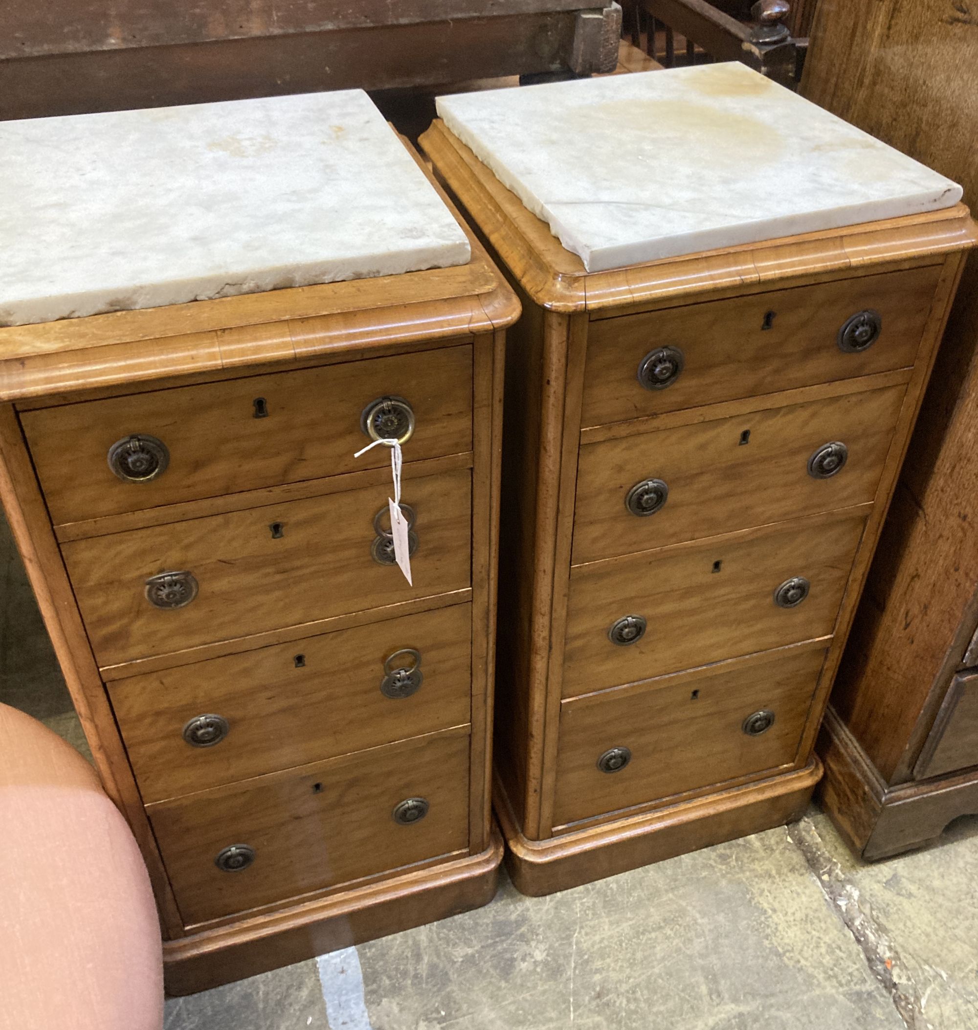 A pair of Victorian satin walnut bedside chests, width 40cm, depth 36cm, height 82cm